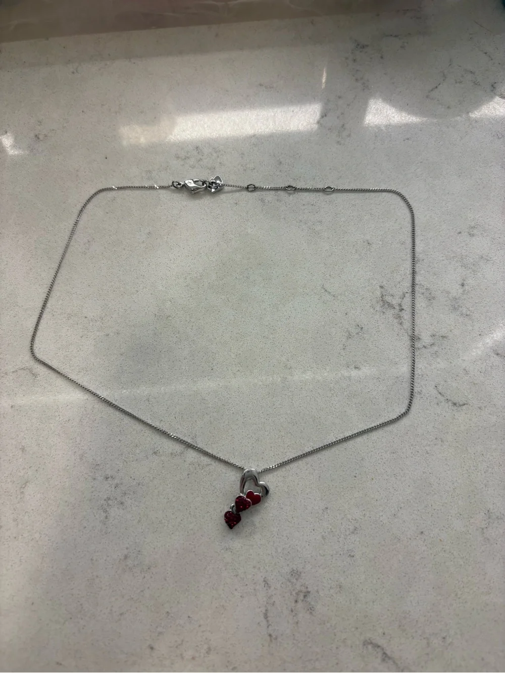 Swarovski Silver Heart Necklace with Red Heart Accents